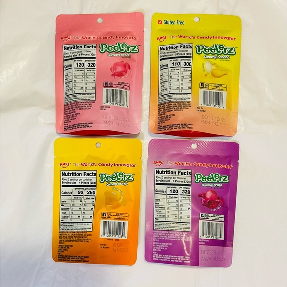 Amos Peelerz Viral TikTok Gummy Candy 4 packs (12oz)Grape, Peach, Banana, Mango… - Picture 2 of 2